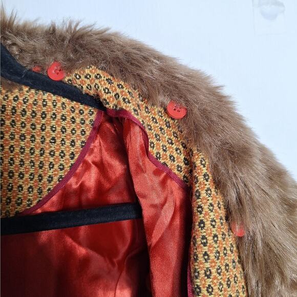 Retro Penny Lane Coat Merona Fur Collar 60s Style Mod Wool Blend Women's Small - Picture 7 of 15